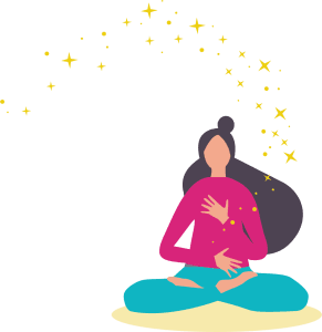Illustration PSYCH-K® : une femme assise en tailleur, les mains posées sur la poitrine et le ventre