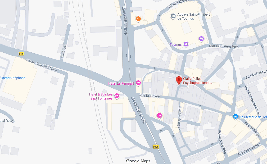Plan d'accès au cabinet de Claire Rollet, impasse Jean-Jacques Rousseau à Tournus (ouvrir dans Google Maps)